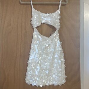 MESHKI XANTHE TRANSPARENT SEQUIN CUT OUT MINI DRESS